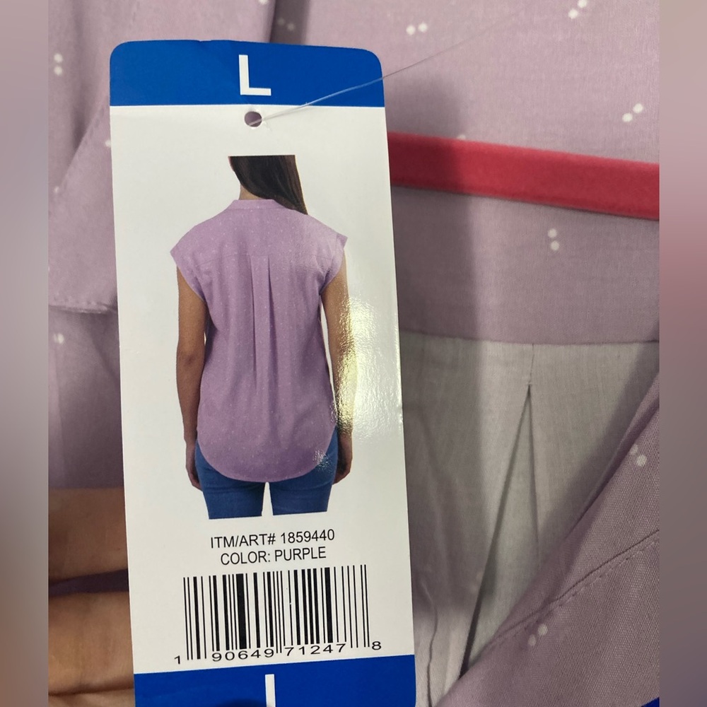 NWT JACHS Girlfriend Button Up short sleeve Top Purple w/Dots LARGE - Picture 4 of 7